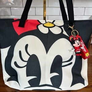 Disney character Minnie Mouse Black and Red Graphic Tote with bag charm